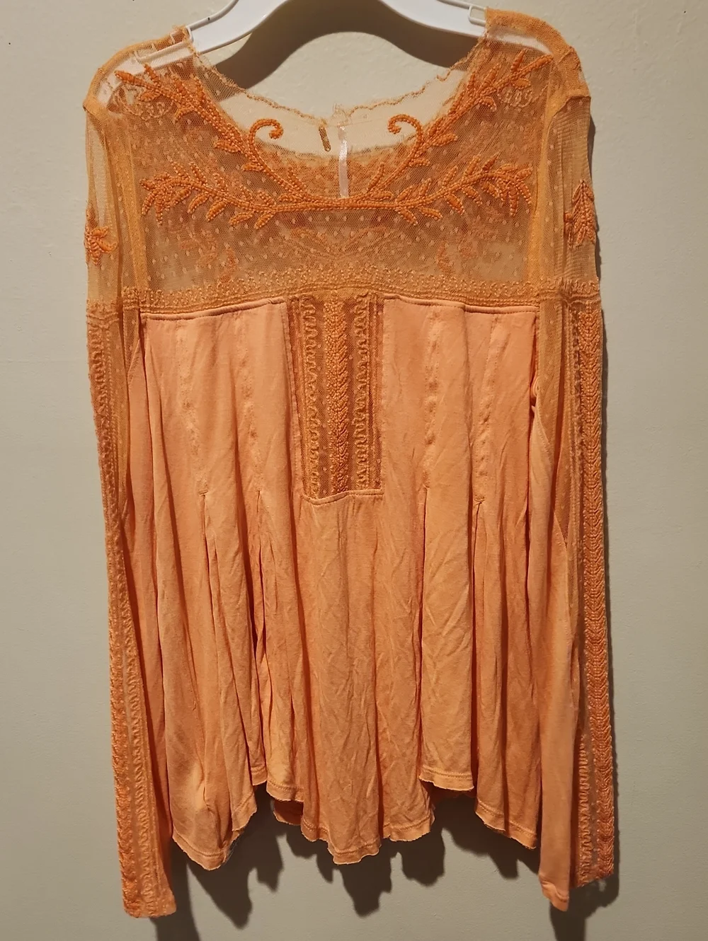❤️ FREE PEOPLE JOJO EMBROIDERED LACE MIXED MEDIA BOHO TOP, SMALL